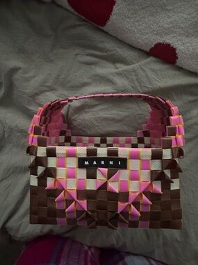 Marni Pink, Brown & Cream Woven Checker Purse